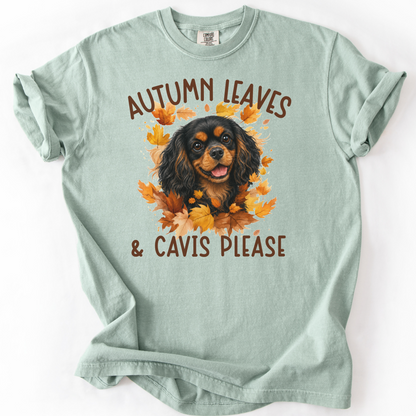Black and Tan Cavalier Mom Fall Shirt, Autumn Leaves & Cavaliers Please