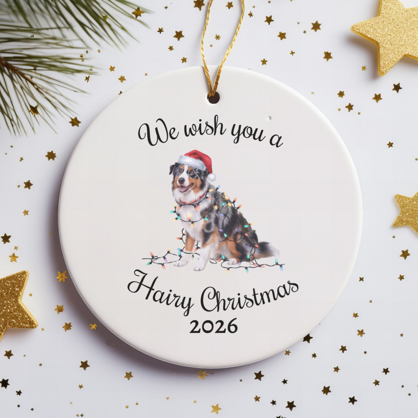 Australian Shepherd Ornament, Personalized Christmas Lights Dog Keepsake