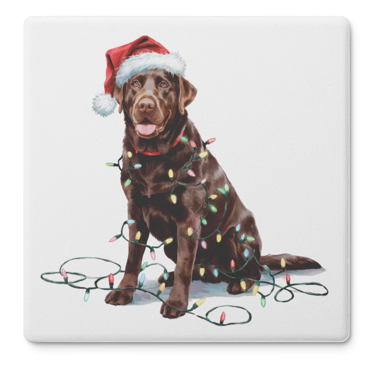 Personalized Chocolate Lab Dog Christmas Lights Coasters