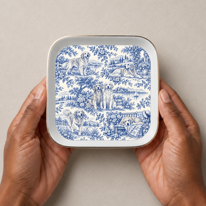 Golden Retriever Jewelry Dish, Blue Toile Dog Ring Dish, Golden Mom Gift, Trinket Tray