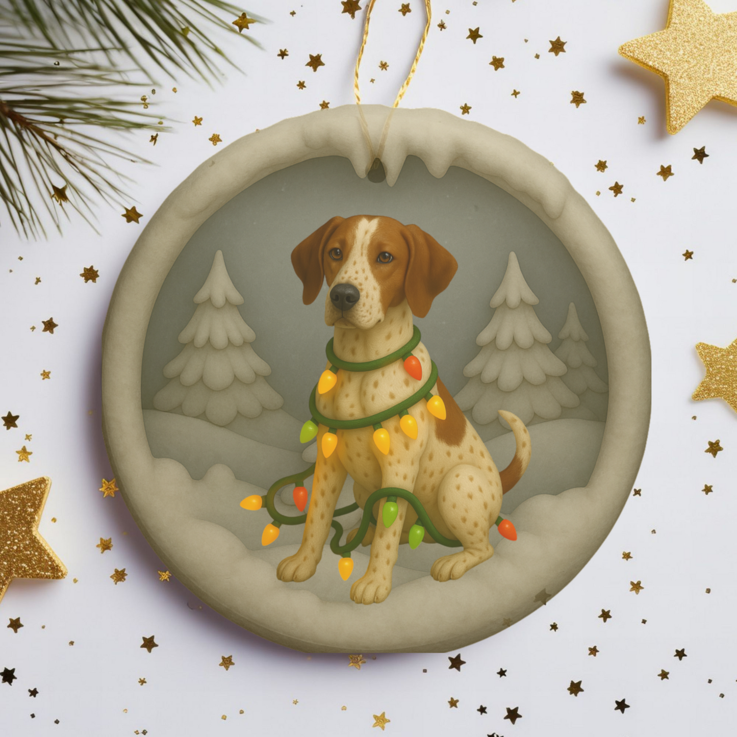 Personalized English Pointer Christmas Ornament, 3D Clay-Style Dog Keepsake with Lights