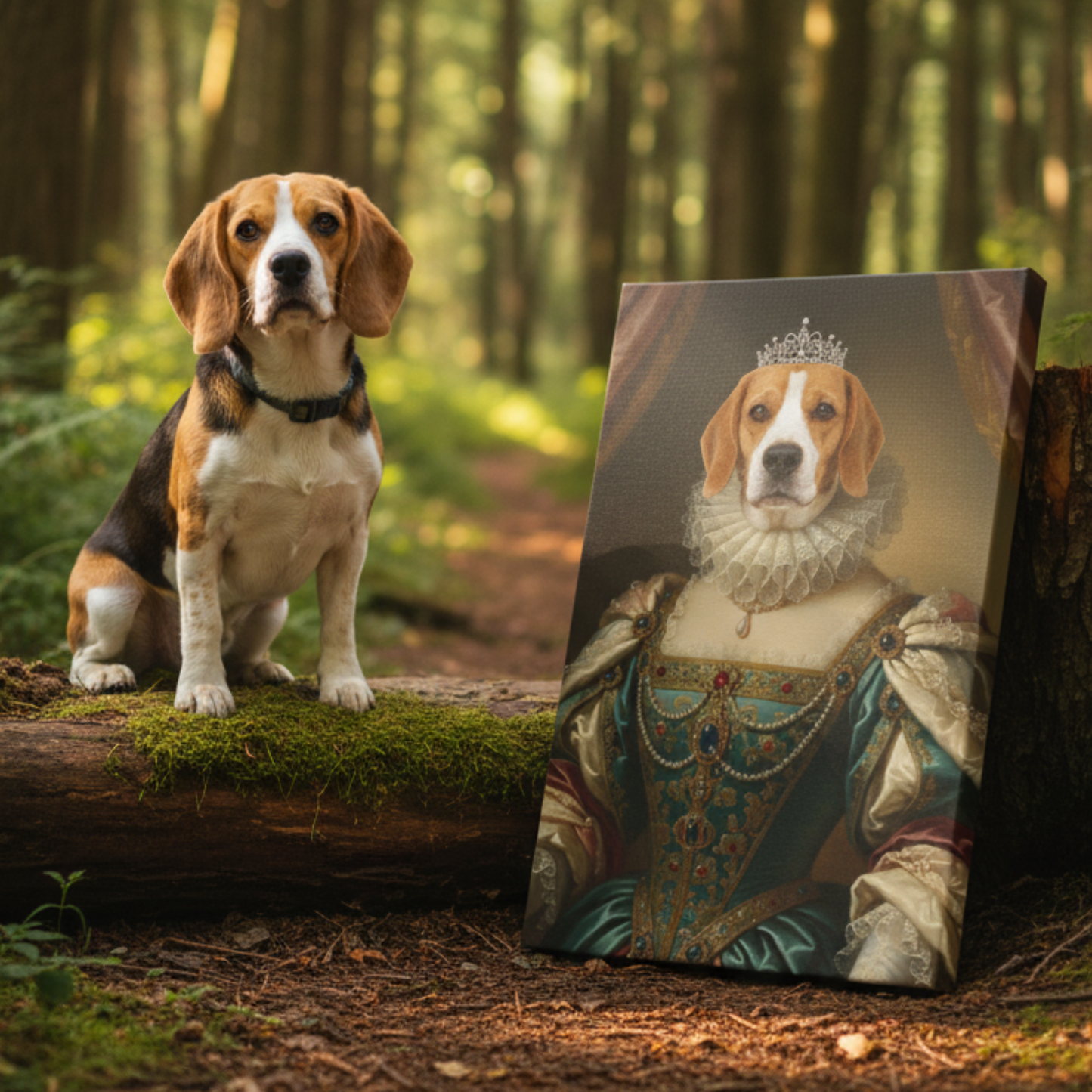 Personalized Queen Dog Portrait, Custom Renaissance Pet Art Canvas