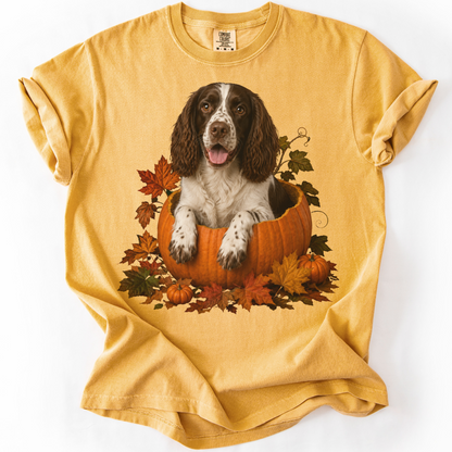 English Springer Spaniel in Pumpkin Fall Shirt, Cute Autumn Dog Tee for Spaniel Lovers