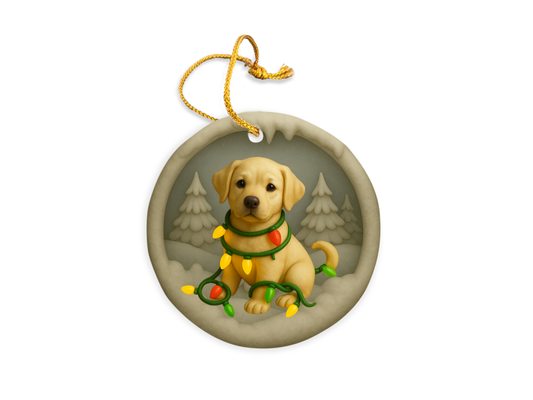 Personalized Yellow Lab Christmas Ornament, Custom Labrador Retriever with Holiday Lights Keepsake