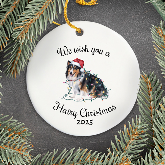 Christmas Sheltie Ornament, Christmas Lights Dog Keepsake