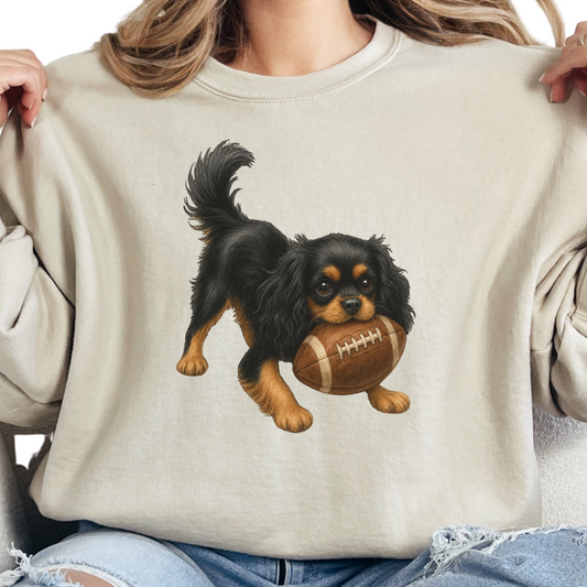 Black and Tan Cavalier Football Sweatshirt Cute Dog Lover Game Day Crewneck Gift Shirt