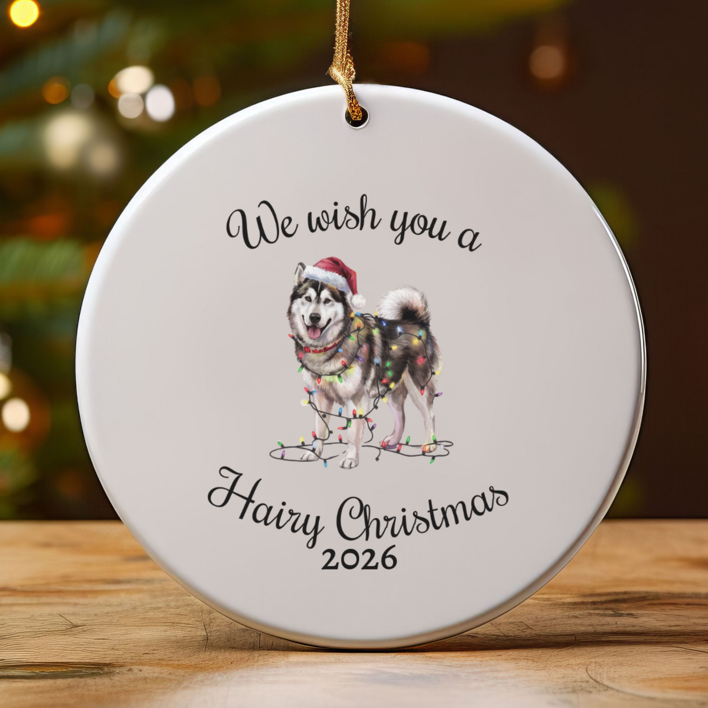 Christmas Alaskan Malamute Ornament, Christmas Lights Dog Keepsake, Christmas Dog, Alaskan Malamute Mom, Gift For Dog Lover