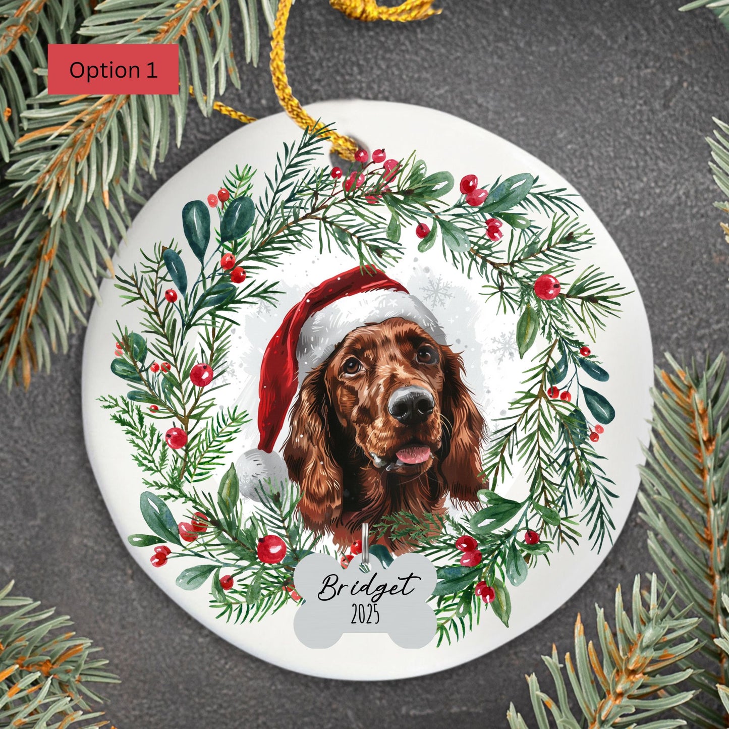 Personalized Irish Setter Christmas Ornament