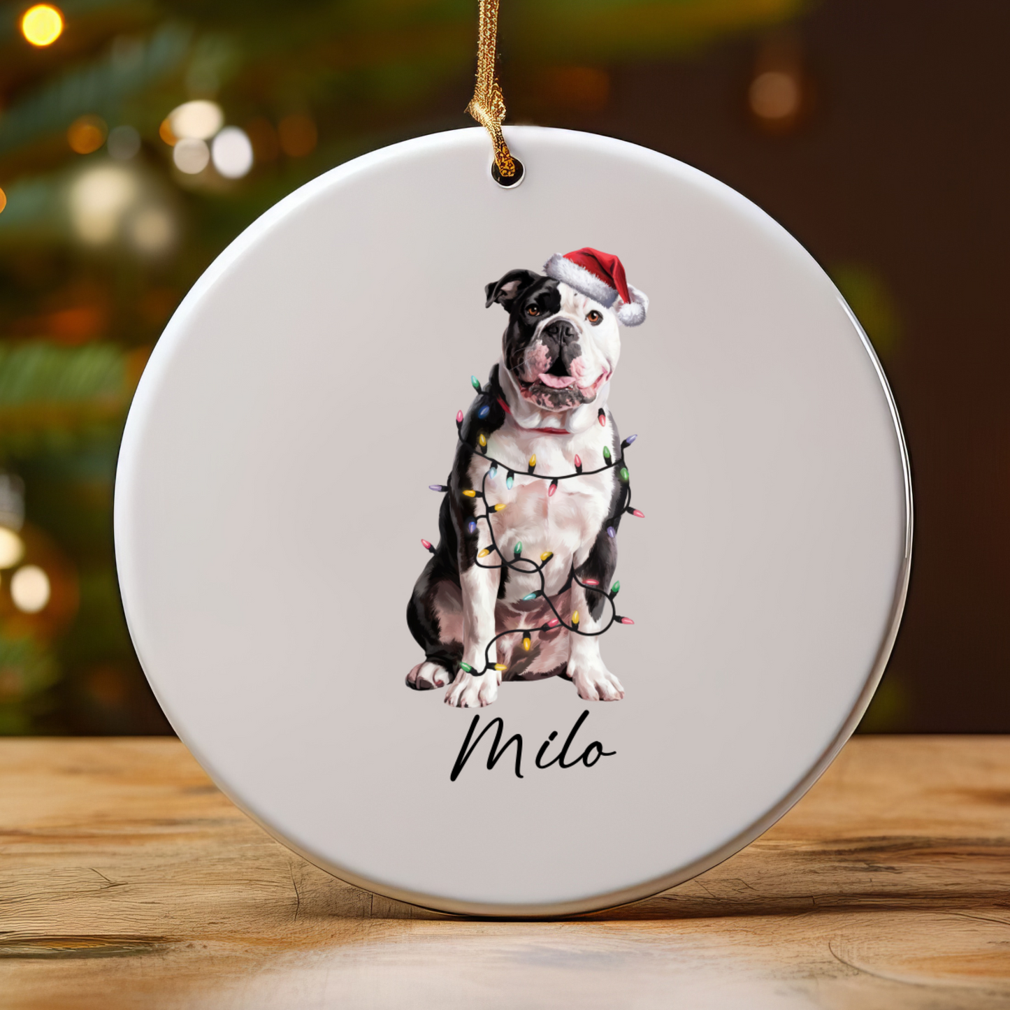 Personalized American Bulldog Christmas Ornament, Dog Name Holiday Decor