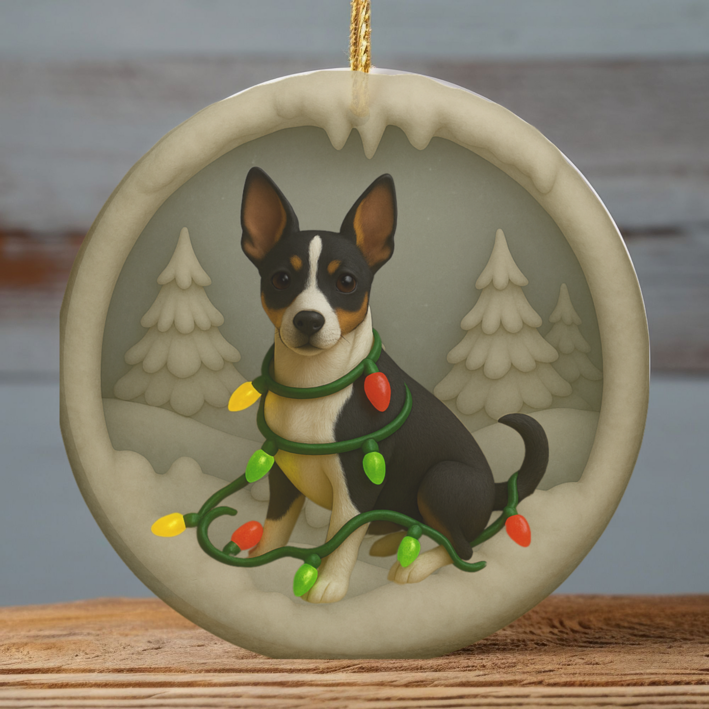 Personalized Rat Terrier Christmas Ornament, 3D Clay-Style Dog Keepsake with Lights
