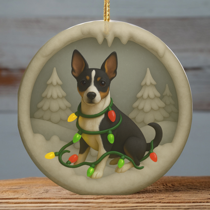 Personalized Rat Terrier Christmas Ornament, 3D Clay-Style Dog Keepsake with Lights