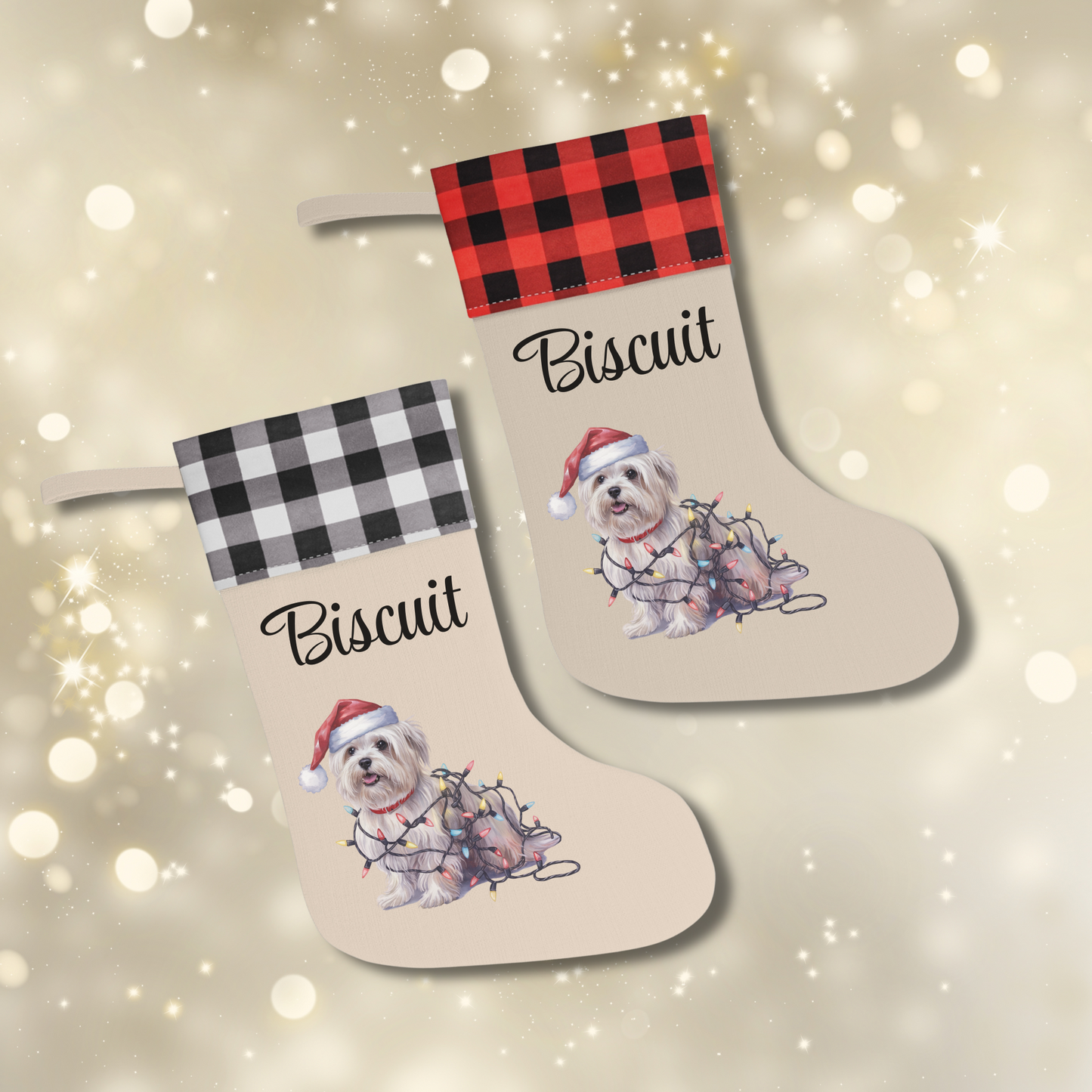 Personalized Maltese Christmas Stocking, Holiday Decor Gift for Pet Lovers