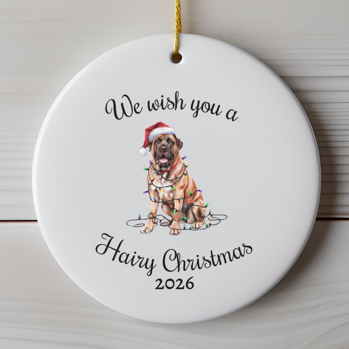 Christmas Mastiff Ornament, Christmas Lights Dog Keepsake