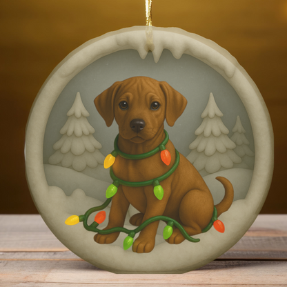 Personalized Rhodesian Ridgeback Christmas Ornament, 3D Clay-Style Dog Keepsake with Lights