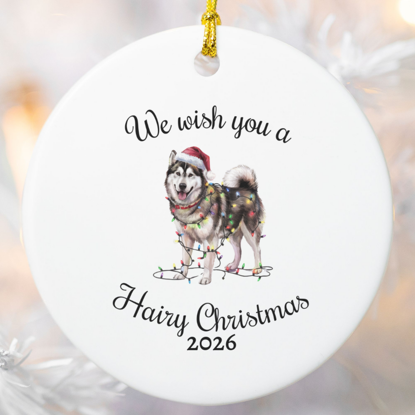 Christmas Alaskan Malamute Ornament, Christmas Lights Dog Keepsake, Christmas Dog, Alaskan Malamute Mom, Gift For Dog Lover