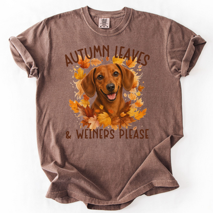 Red Dachshund Mom Fall Shirt, Autumn Leaves & Dachshunds Please