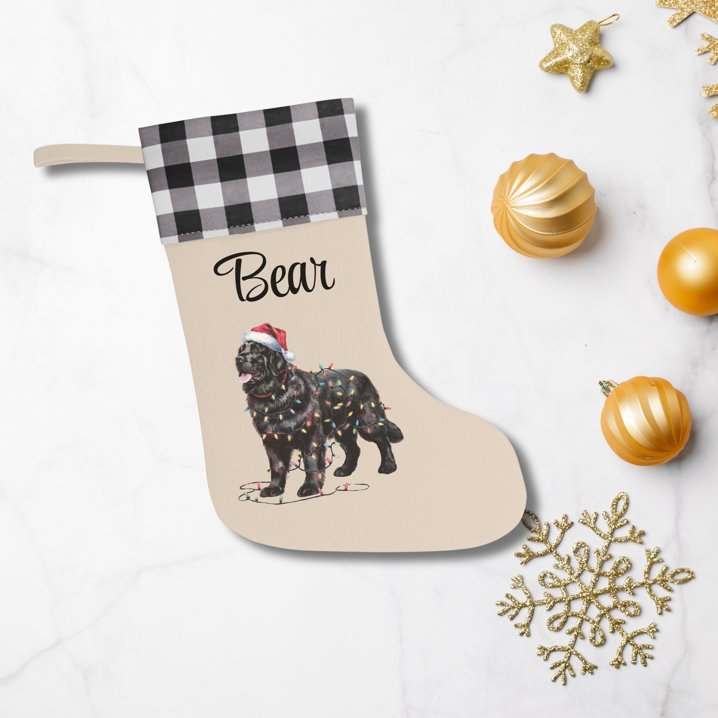 Personalized Black Newfoundland Christmas Stocking, Holiday Decor Gift for Pet Lovers