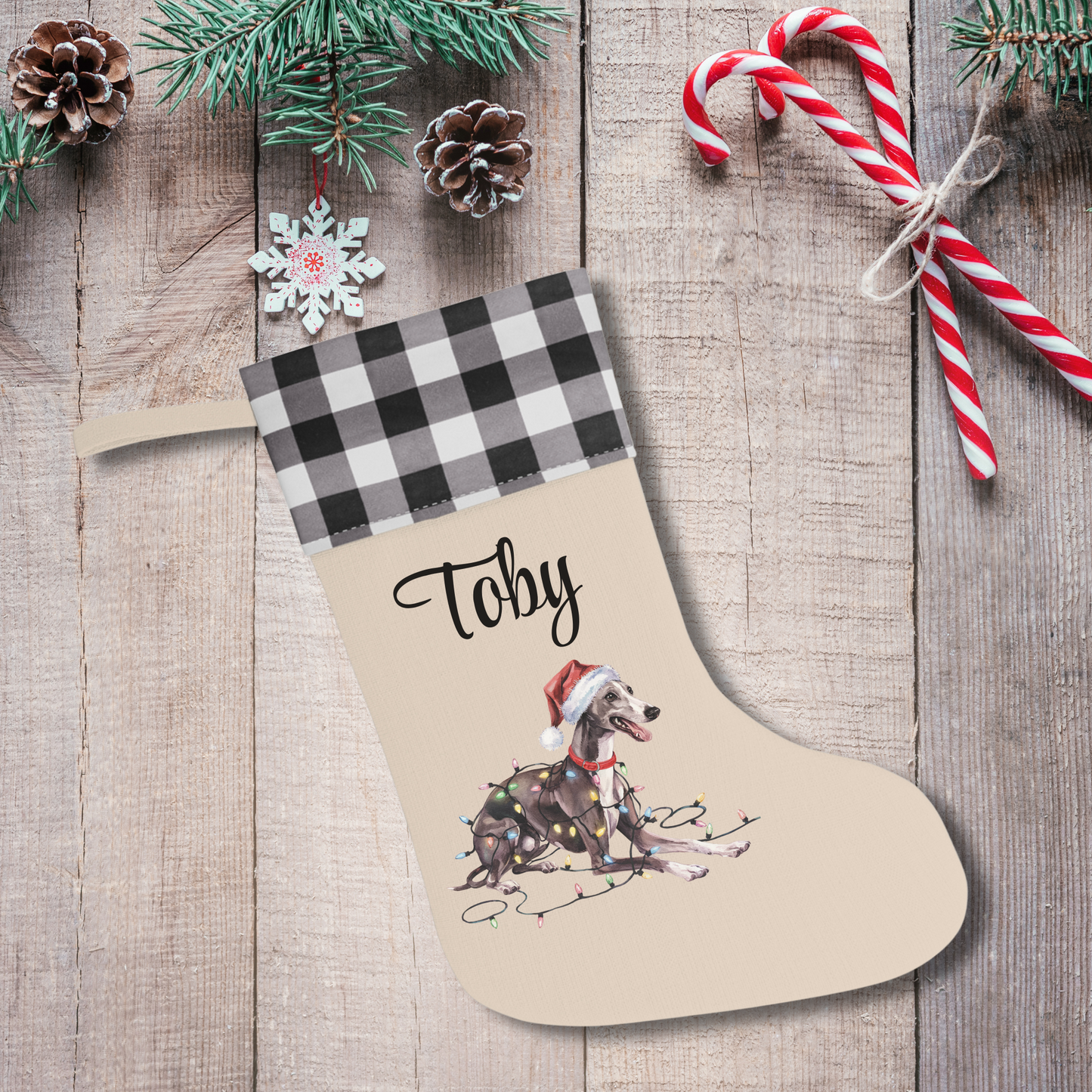 Personalized Greyhound Christmas Stocking, Holiday Decor Gift for Pet Lovers