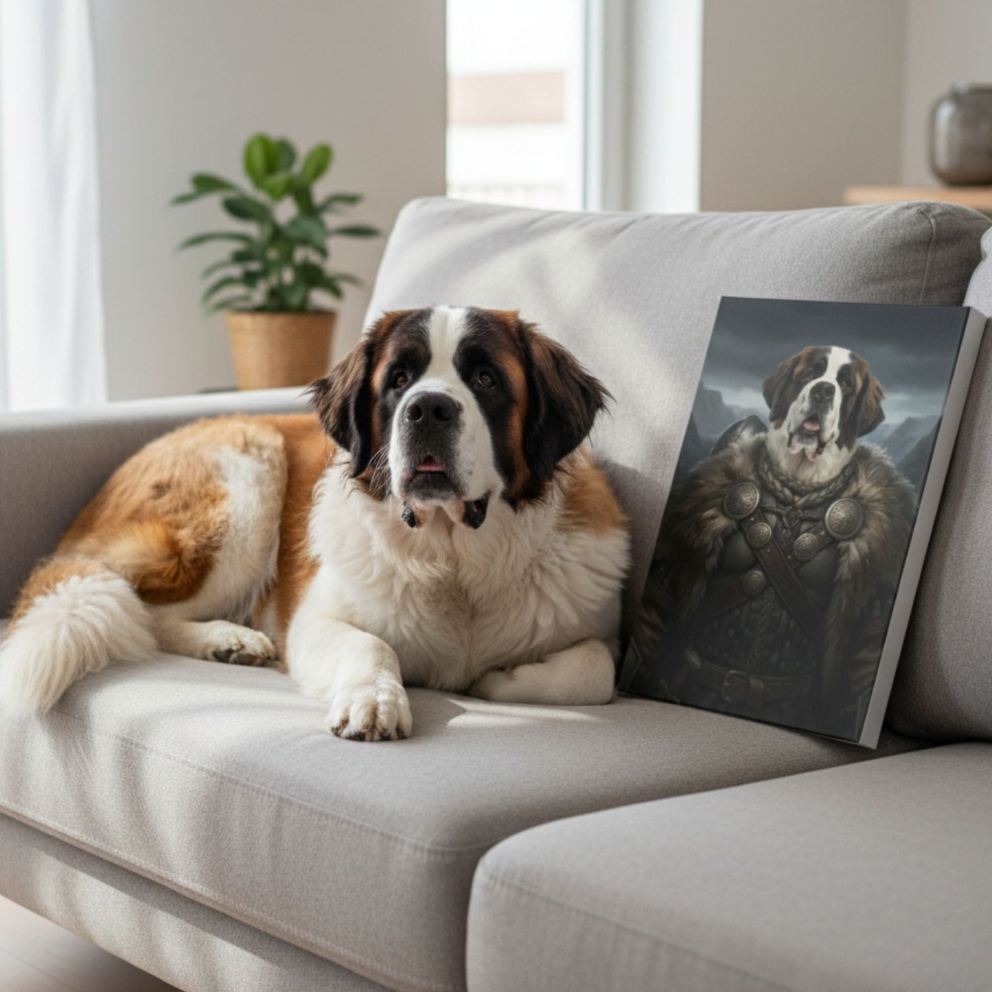 Personalized Viking Dog Portrait on Canvas, Custom Pet Art