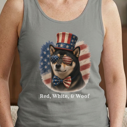Patriotic Black Shiba Inu Tank Top, Red White & Woof