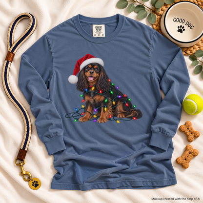 Black and Tan Cavalier Christmas Long Sleeve Shirt, Comfort Colors Holiday Tee, Cavalier Mom Gift