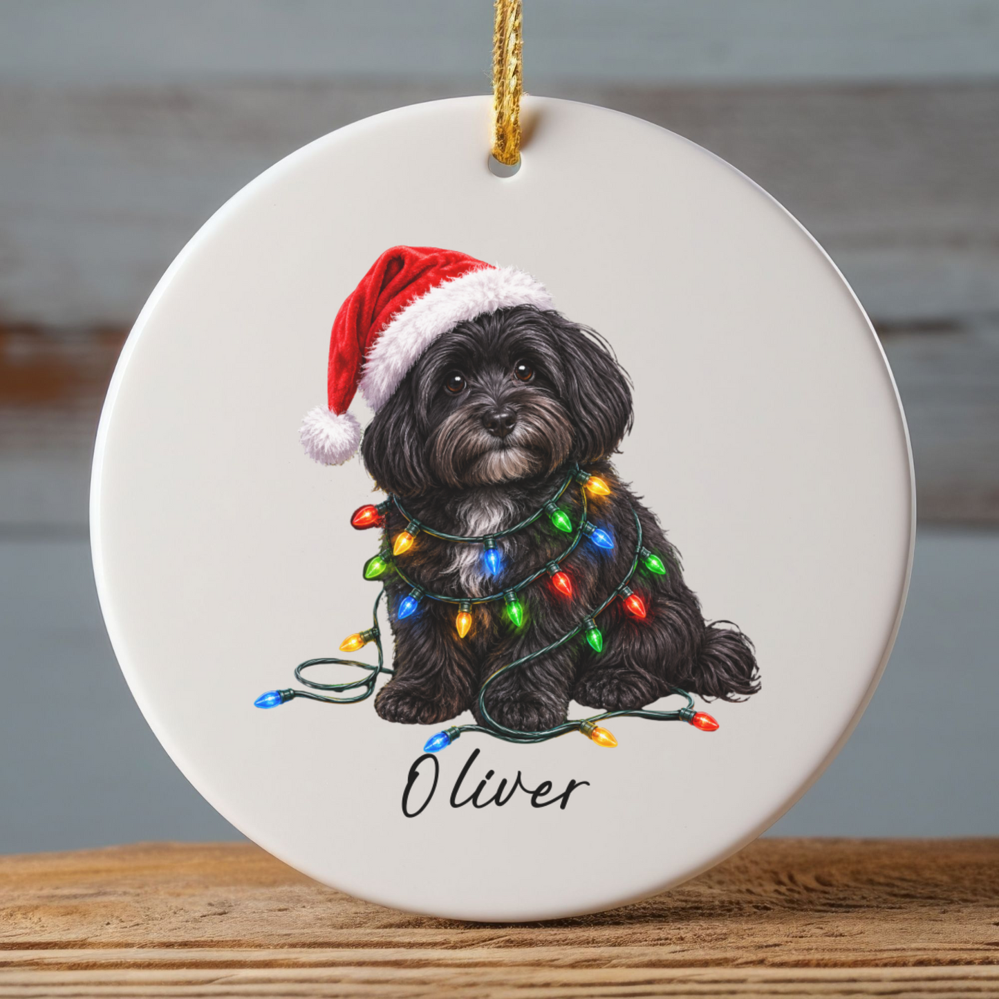 Personalized Black Havanese Christmas Ornament, Ceramic Dog Lover Gift, Holiday Pet Keepsake Tree Decor
