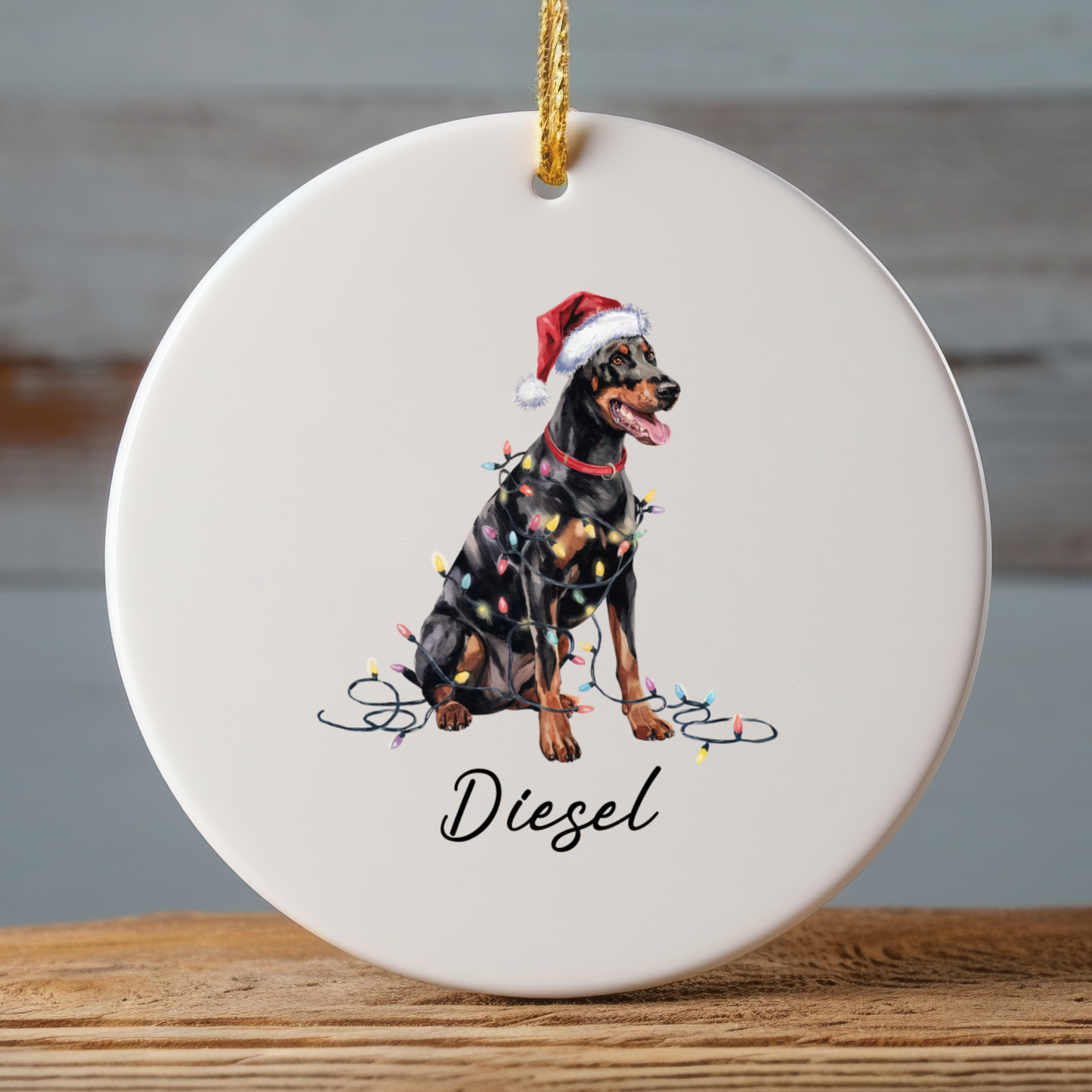 Personalized Doberman Pinscher Christmas Ornament, Custom Pet Ceramic Keepsake
