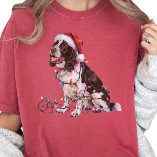 Christmas Springer Spaniel Shirt, Christmas Lights Dog Shirt, Christmas Dog, Springer Spaniel Mom, Gift for Dog Lover, Springer Spaniel