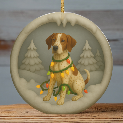 Personalized English Pointer Christmas Ornament, 3D Clay-Style Dog Keepsake with Lights