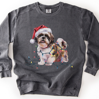 Shih Tzu Christmas Lights Sweatshirt, Festive Dog Mom Apparel