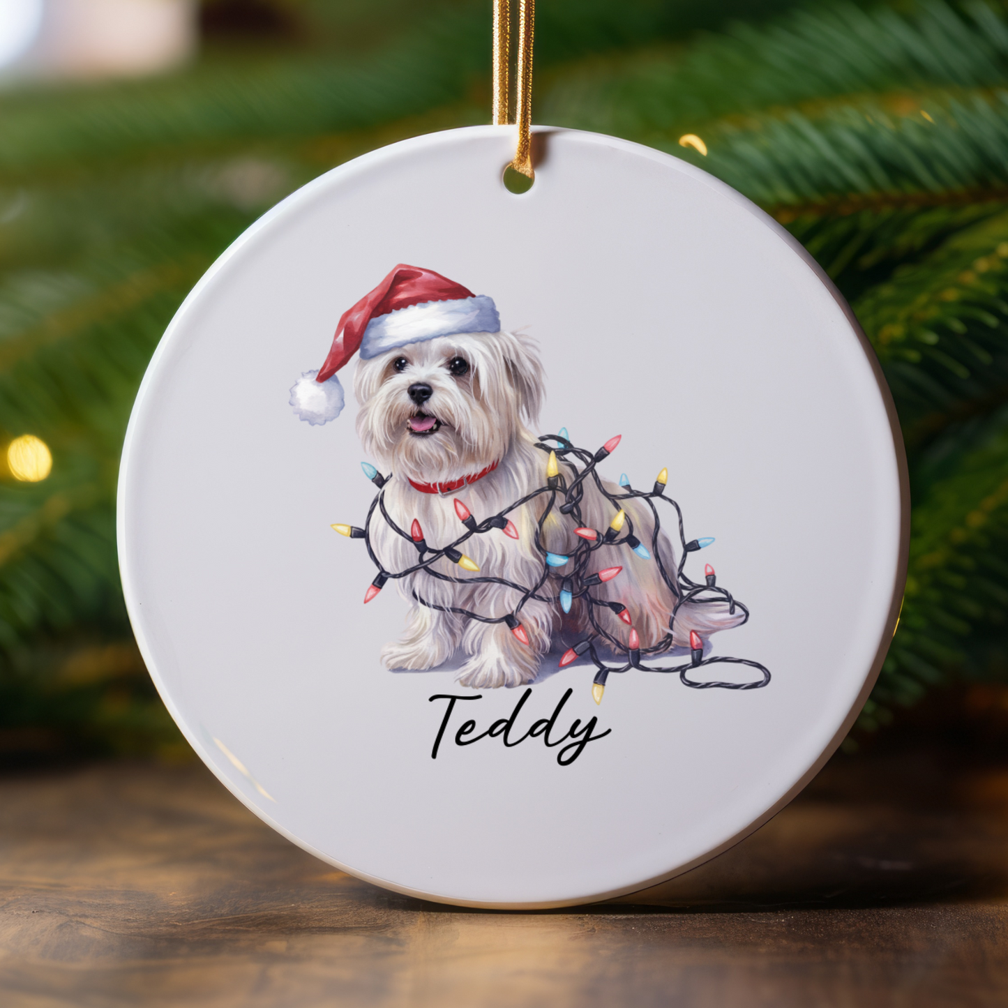 Maltese Christmas Ornament, Personalized Dog Keepsake