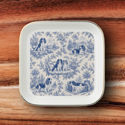 Cavalier Jewelry Dish, French Blue Toile Trinket Tray, Cavalier King Charles Spaniel Gift