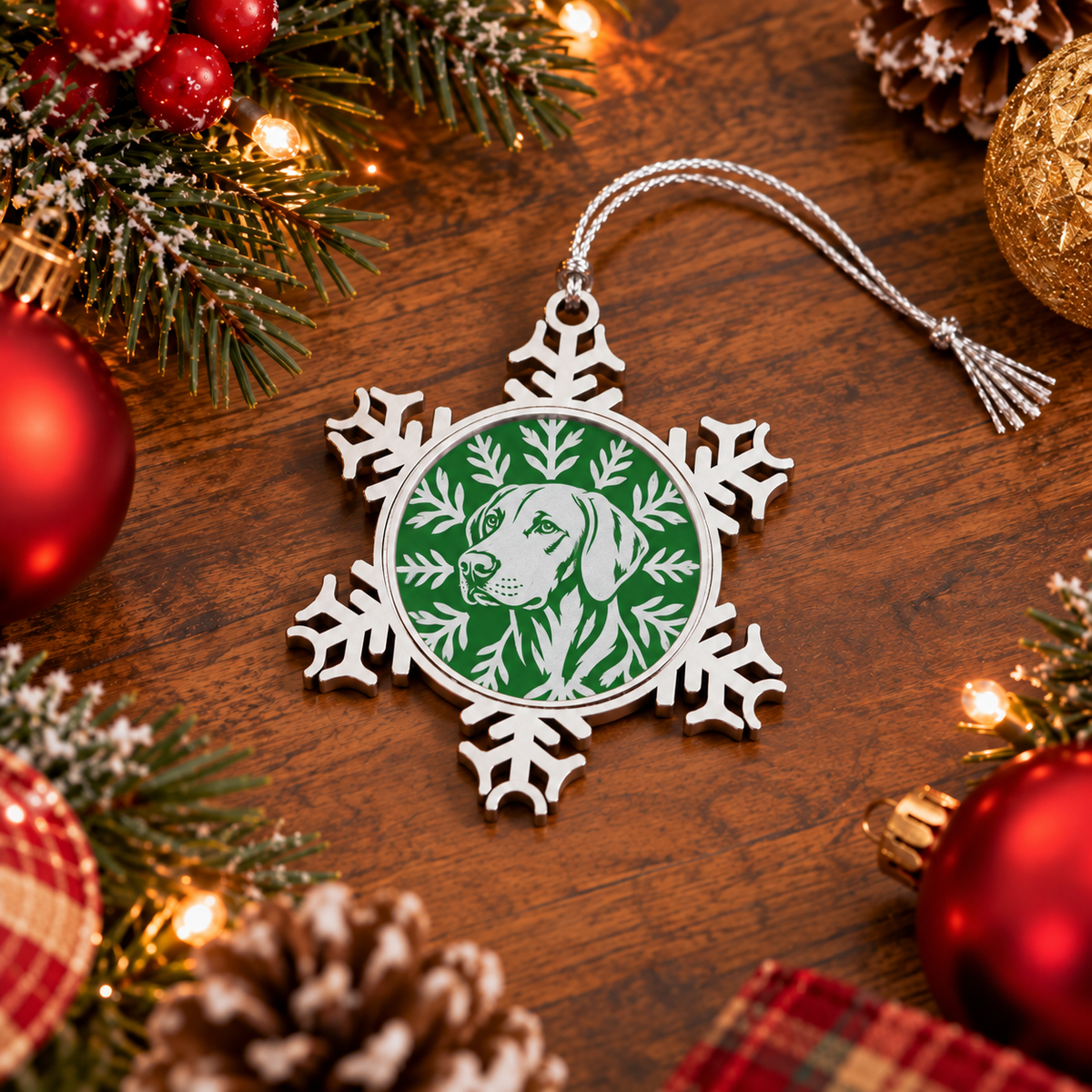 Vizsla Ornament, Pewter Snowflake Christmas Ornament, Vizsla Lover Gift