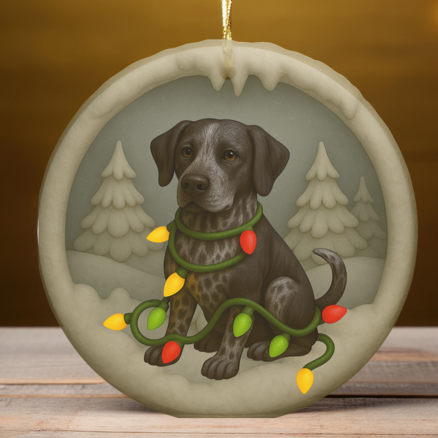 Personalized Black German Shorthaired Pointer Christmas Ornament, 3D Clay-Style Dog Keepsake with Lights