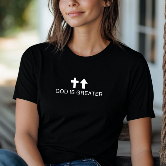 God Is Greater Shirt, Tank or Hoodie – Christian Apparel with Cross & Arrow – Inspirational Faith-Based Gift for Women