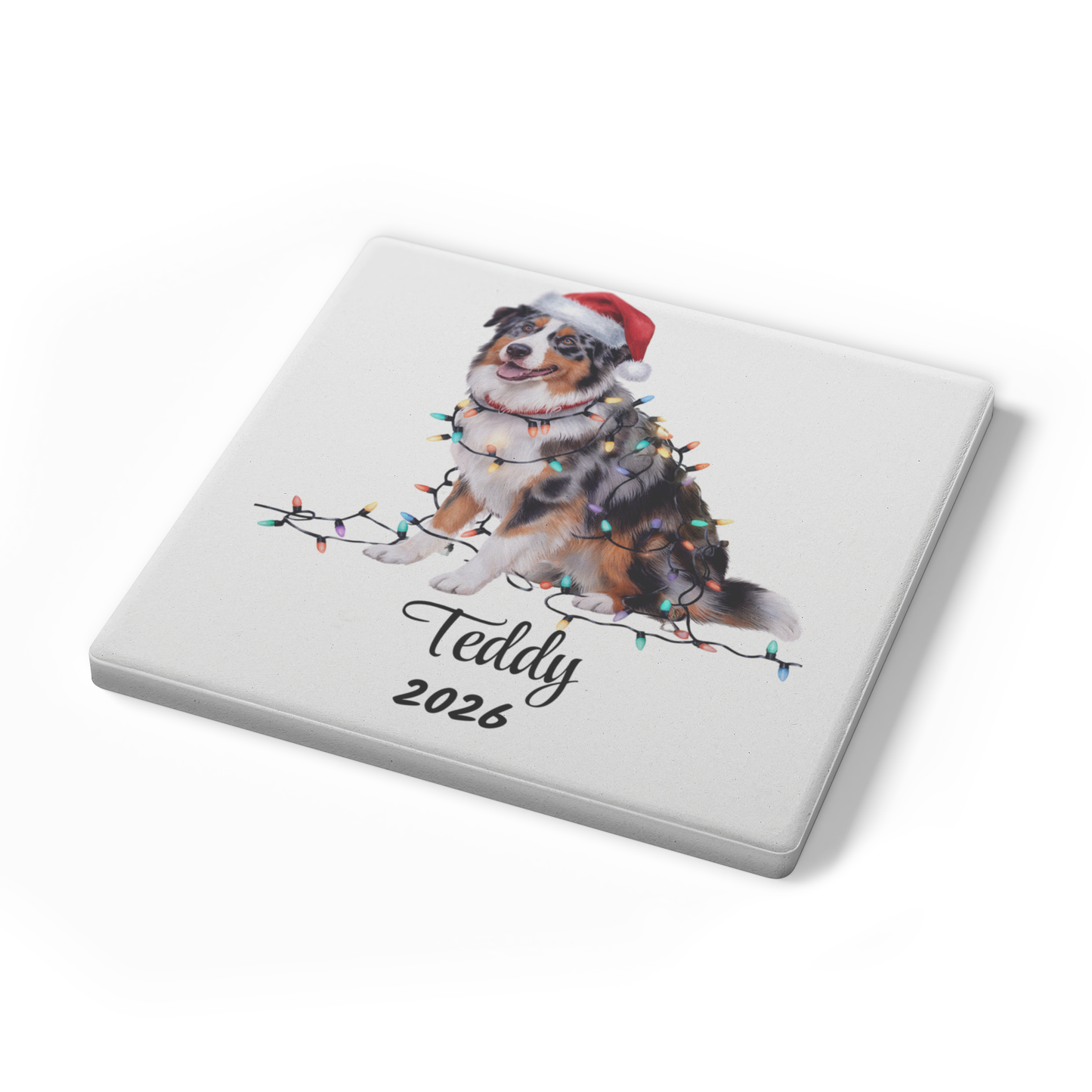 Australian Shepherd Dog Coasters, Absorbent Stone Coaster Set, Christmas Gift for Dog Lovers, Personalized Table Protection, Cork Back