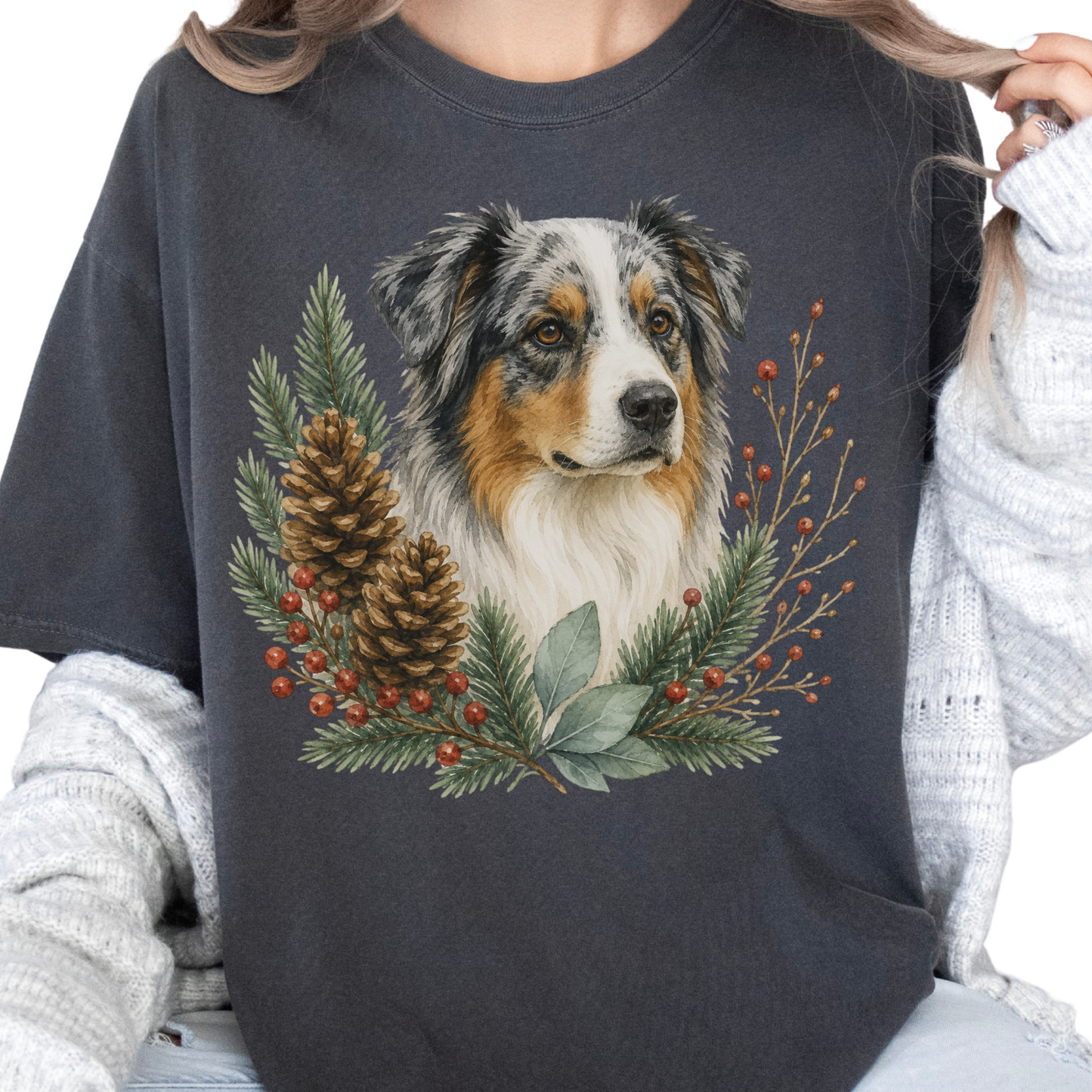 Australian Shepherd Winter Foliage Christmas Shirt