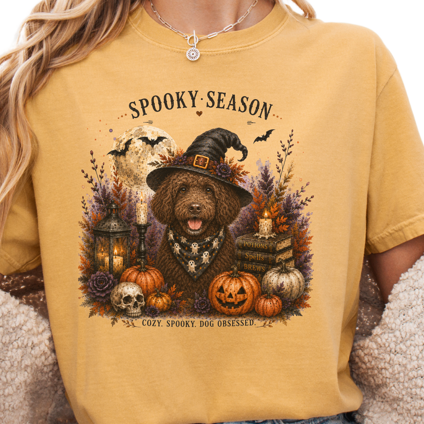 Brown Portuguese Water Dog Spooky Season Dog Mom Halloween Shirt