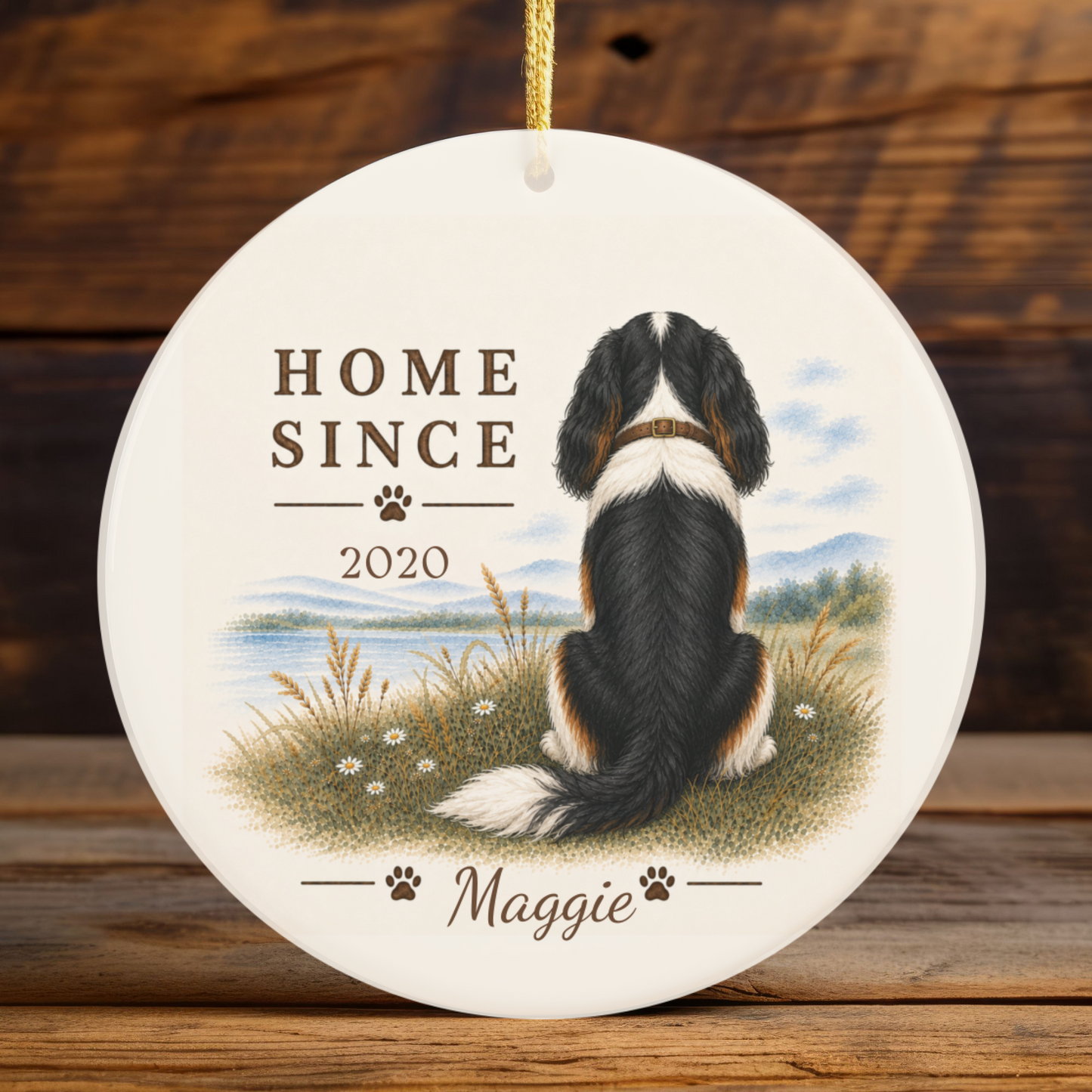 Personalized Tricolor Cavalier Ornament, Double Sided Gotcha Day Gift, Custom Dog Keepsake