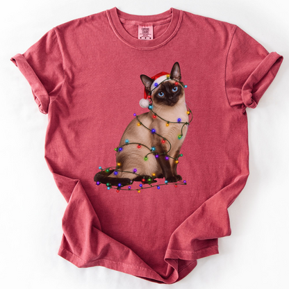 Siamese Cat Christmas Lights Shirt, Comfort Colors Holiday Cat Lover Tee