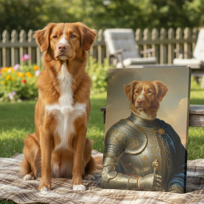 Custom Pet Lady Knight Portrait, Personalized Renaissance Dog or Cat Armor Canvas