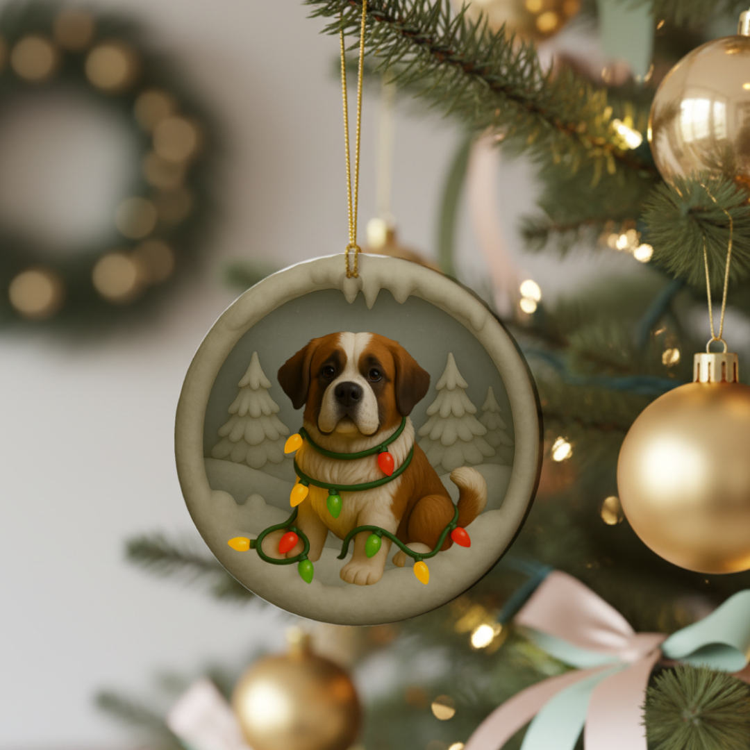 Personalized Saint Bernard Christmas 3D Clay-Style Dog Keepsake