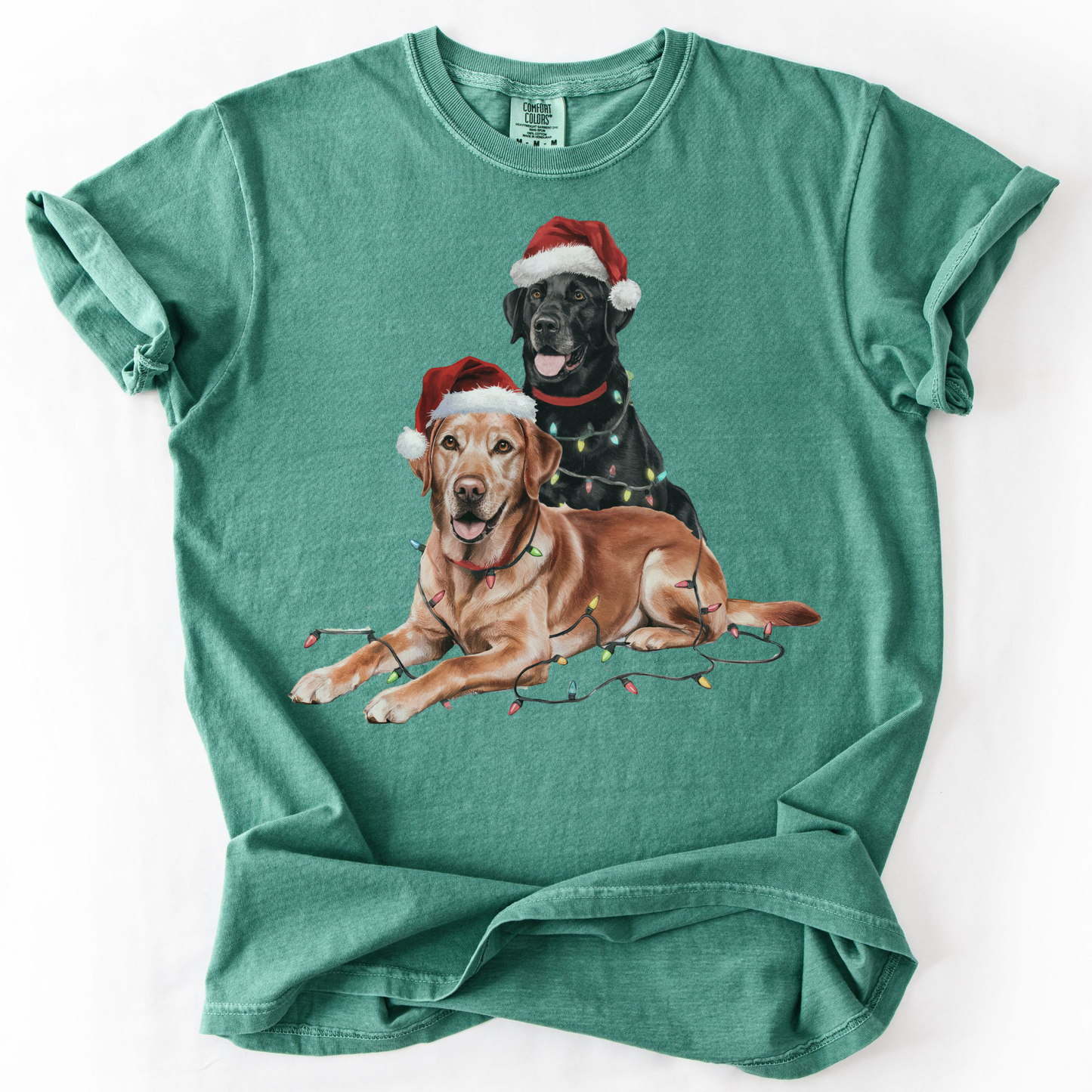 Black and Red Fox Labrador Christmas Shirt, Festive Dog Santa Hat Tee, Holiday Apparel Gift, Labrador Retriever Art Lovers
