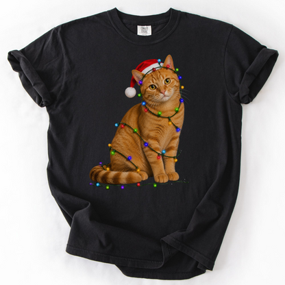 Orange Tabby Christmas Lights Shirt, Comfort Colors Holiday Cat Lover Tee