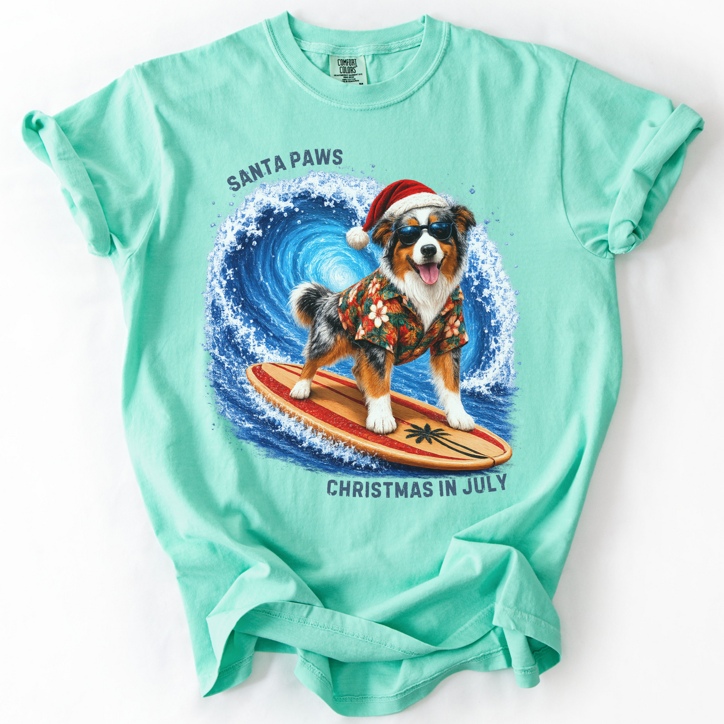 Christmas in July Gift for Australian Shepherd Lovers, Santa Paws Beach Shirt