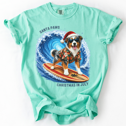 Christmas in July Gift for Australian Shepherd Lovers, Santa Paws Beach Shirt