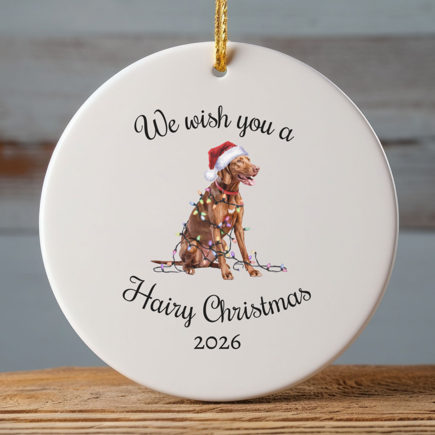 Christmas Vizsla Ornament, Christmas Lights Dog Keepsake