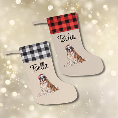 Personalized Saint Bernard Christmas Stocking, Holiday Decor Gift for Pet Lovers