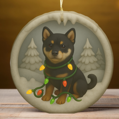 Personalized Black Shiba Inu Christmas Ornament, 3D Clay-Style Dog Keepsake with Lights