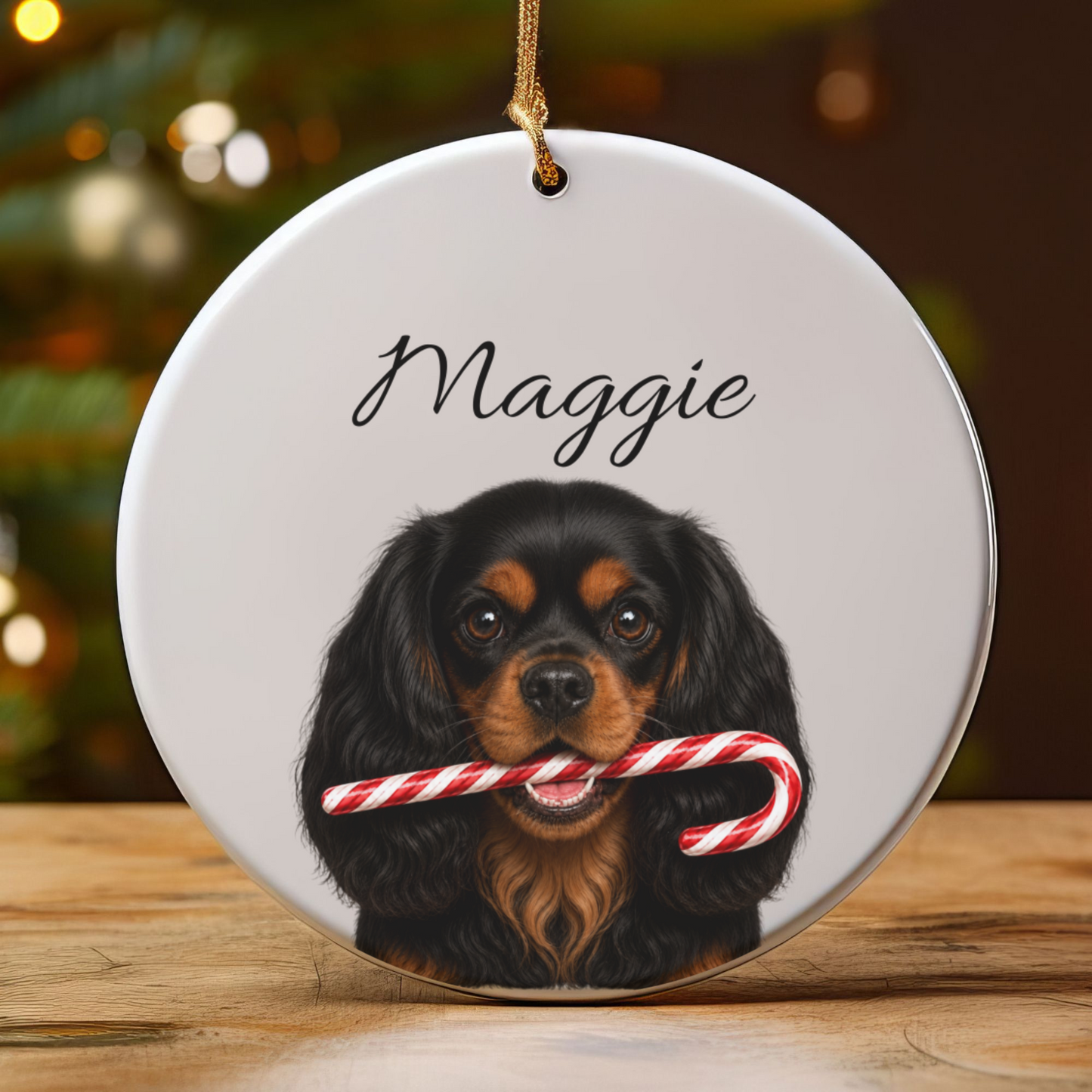 Personalized Black and Tan Cavalier Ornament, Custom Dog Name Christmas Ornament, Cavalier King Charles Gift